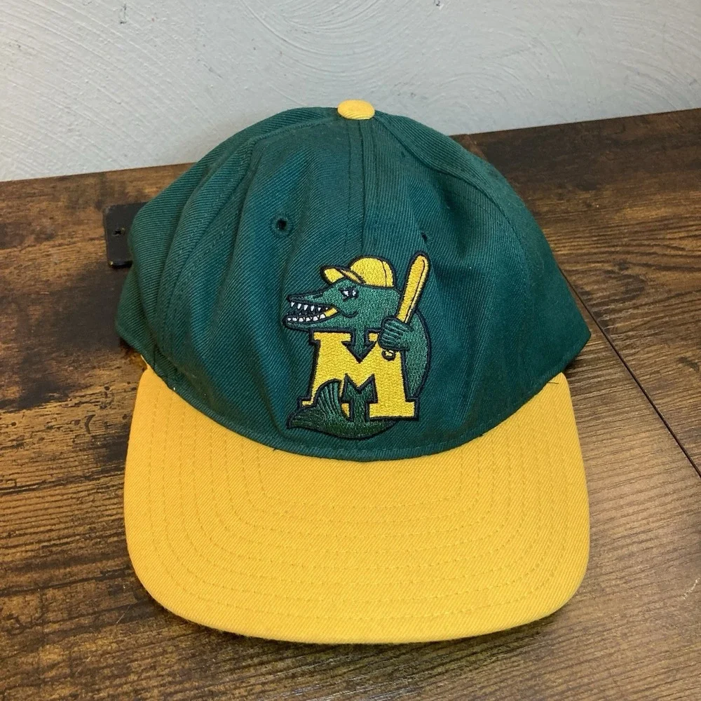 Madison Muskies Mens Sz 7 Ball Cap Made USA Hat DeLong Vtg Green Yellow MiLB HTF